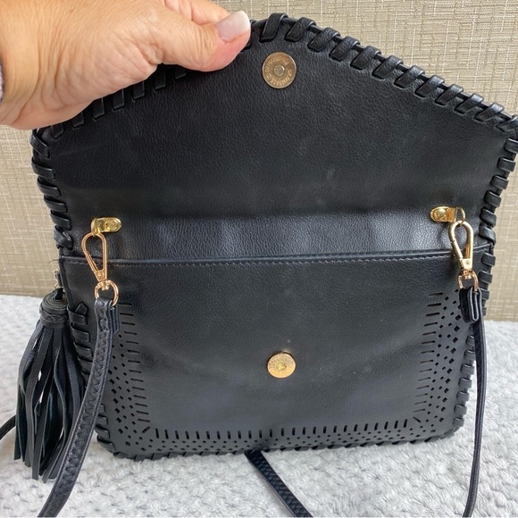 Unbranded Faux Leather Vegan Leather Black Envelope Perforated Clutch Crossbody - Picture 6 of 12